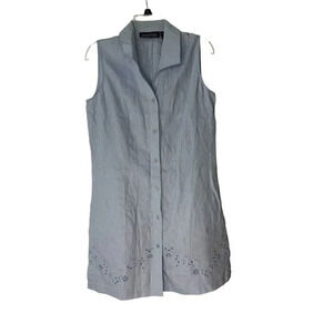 Herman Geist sleeveless blue floral embroidery dress sz small 100% Linen